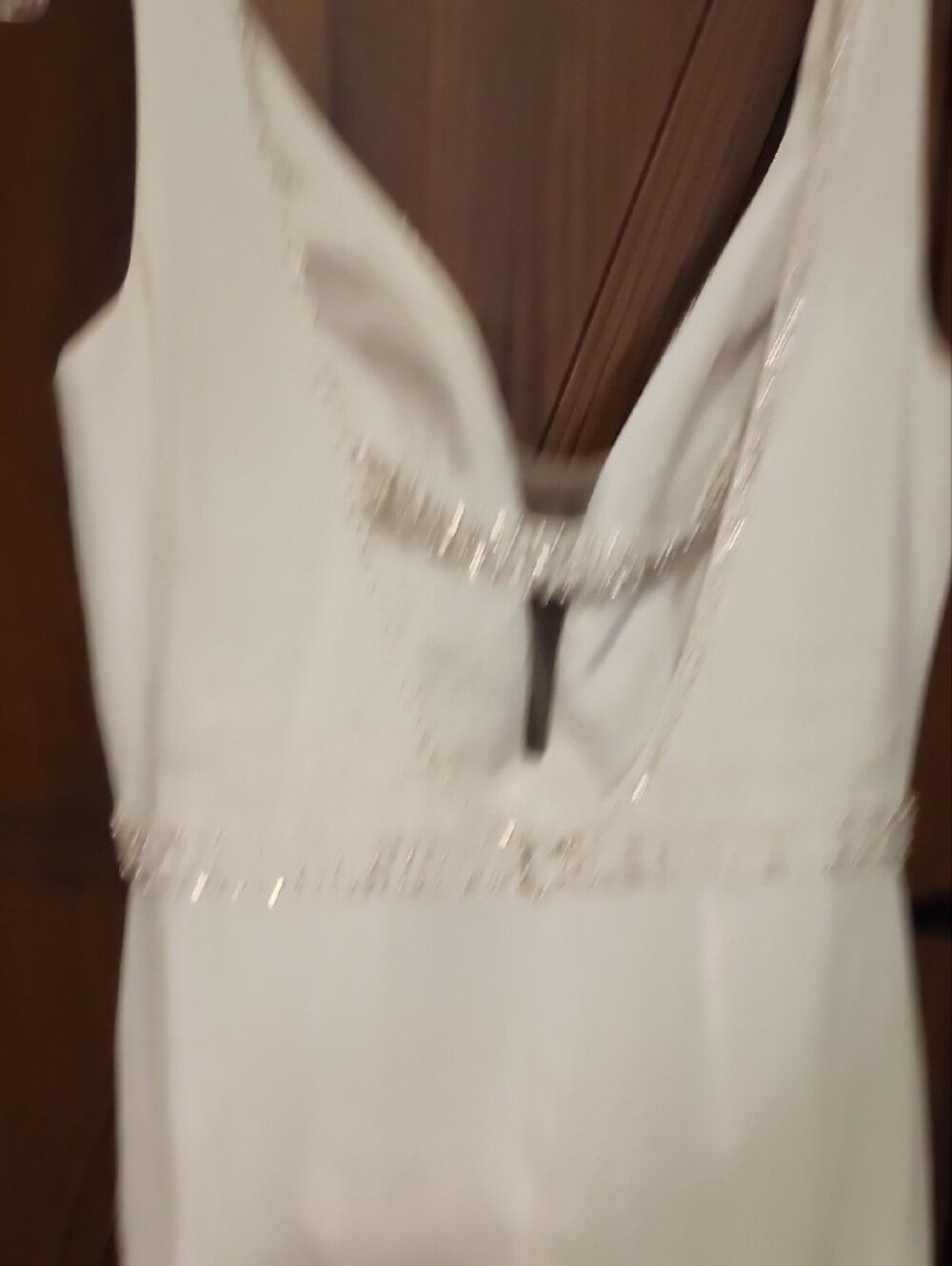 Minimalist White V-Neck Wedding Dress with Beaded Waist - Picture 8 of 16